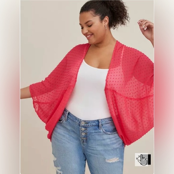 Torrid Pink Raspberry Chiffon
Clip Dot Cocoon Kimono Womens size plus size 5/6 - Picture 3 of 9